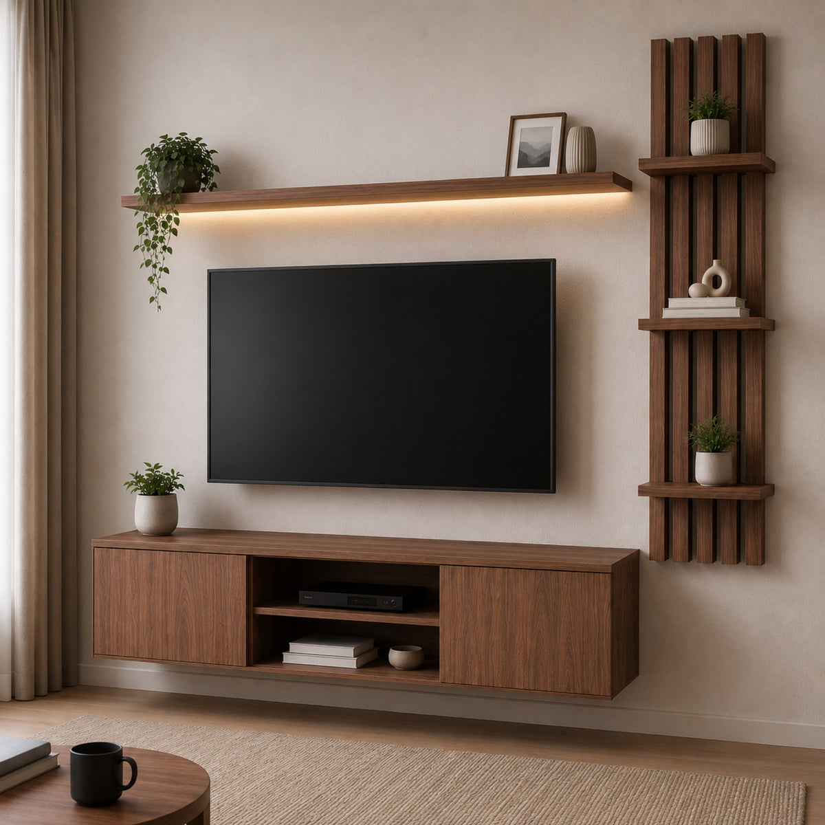 Mueble para TV Oasis Lambrin 120 cm con Repisa LED | Nogal
