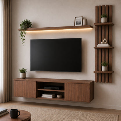 Mueble para TV Oasis Lambrin 120 cm con Repisa LED | Nogal