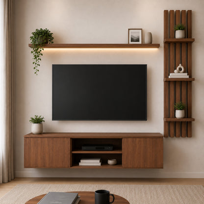 Mueble para TV Oasis Lambrin 120 cm con Repisa LED | Nogal