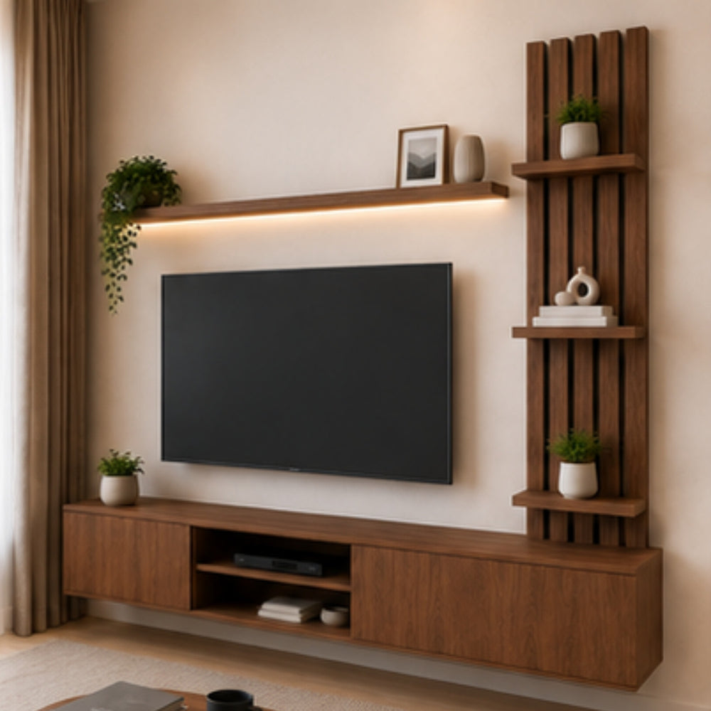 Mueble para TV Oasis Lambrin 160 cm con Repisa LED en Nogal