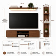 Mueble para TV Oasis Lambrin 160 cm con Repisa LED en Nogal