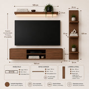 Mueble para TV 160 cm con Repisa LED y Estante Lateral | Oasis Nogal