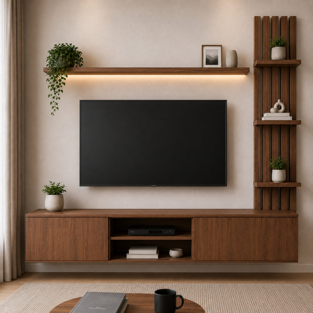 Mueble para TV Oasis Lambrin 160 cm con Repisa LED en Nogal