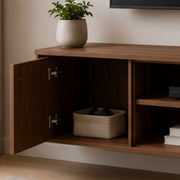 Mueble para TV 160 cm con Repisa LED y Estante Lateral | Oasis Nogal